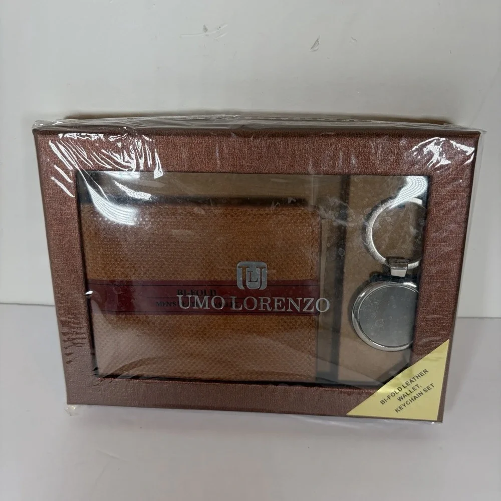New Sealed~ Bifold Brown Leather Wallet And‎ Key Chain Set Umo Lorenzo